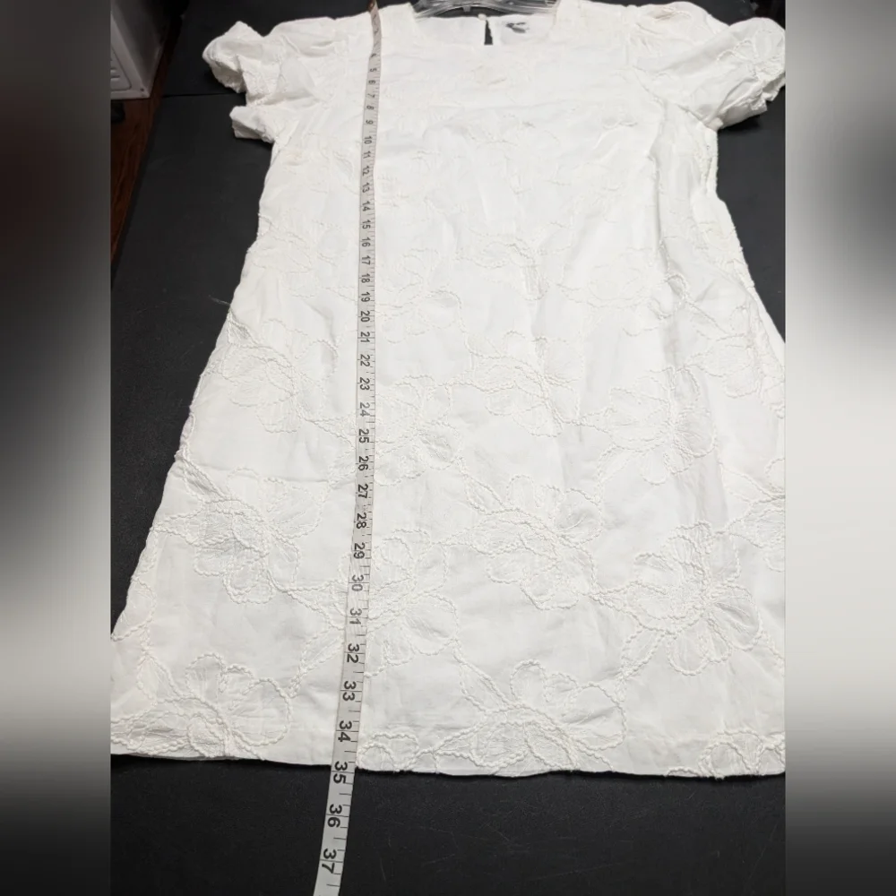 J.Crew Factory White Eyelet Puff Sleeve Floral Embroidered Mini Dress Pockets 12